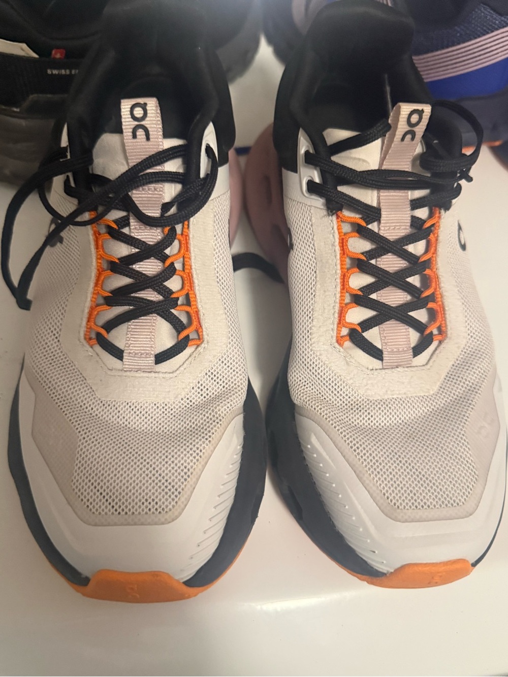On Running Men's Cloudnova Cream/Orange Athletic Sneakers with Black Accents